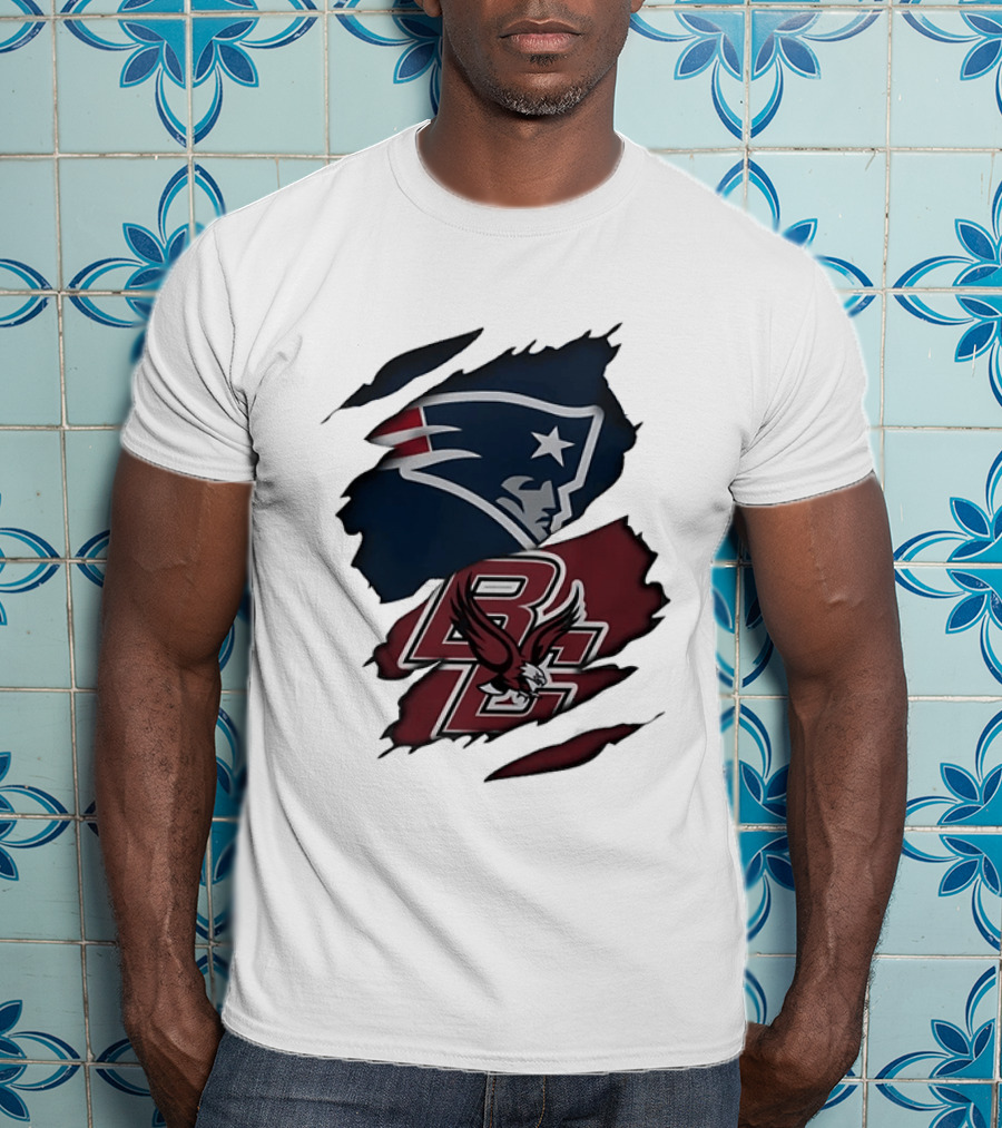 New England Patriots Boston College Eagles Ripped Collaboration T-Shirt