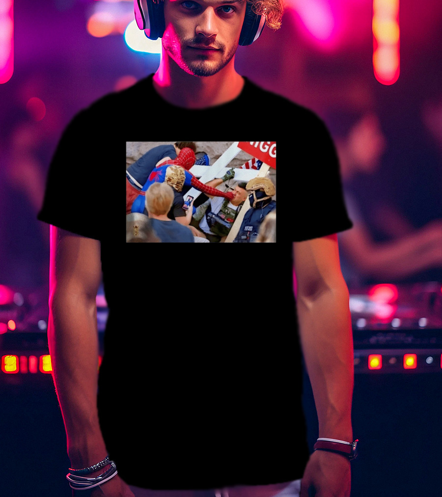 Spider Man Confrontation With Agent Superhero T-Shirt