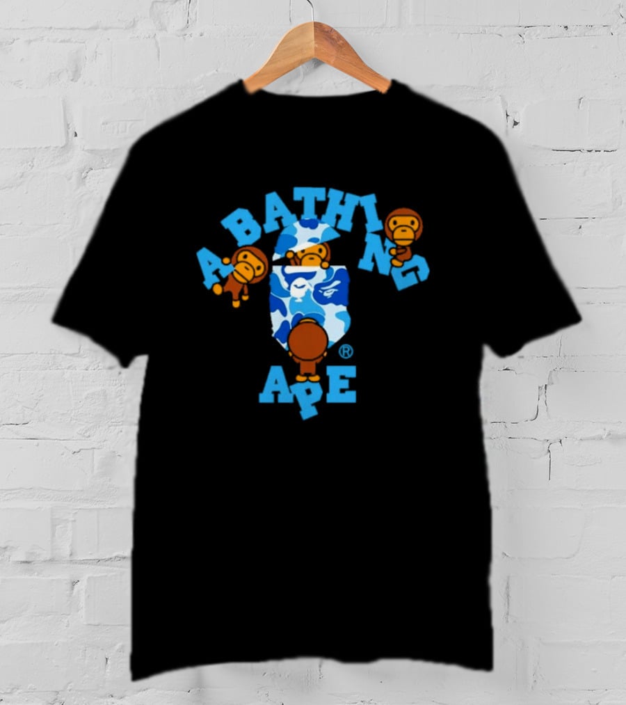 A Bathing Ape ABC Camo College Milo Blue BAPE Monkeys T-Shirt
