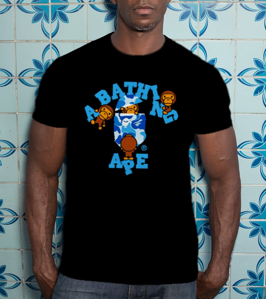 A Bathing Ape ABC Camo College Milo Blue BAPE Monkeys T-Shirt