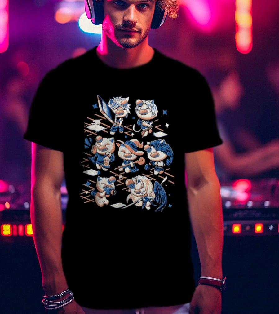 Final Fantasy VII Moogle Characters Cloud Tifa Aerith Sephiroth Cast T-Shirt