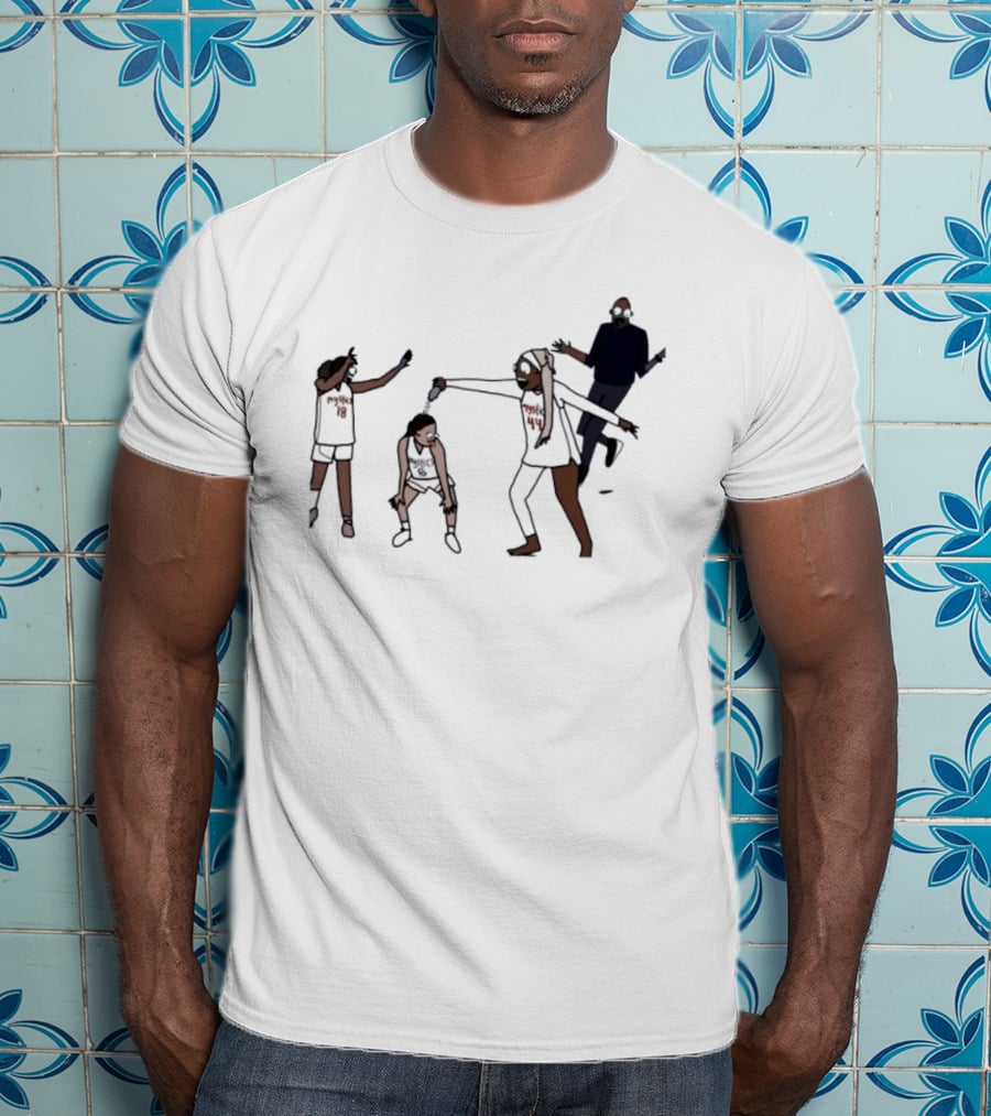 Washington Mystics Locker Room Champion Celebration Scene Animated Players T-Shirt