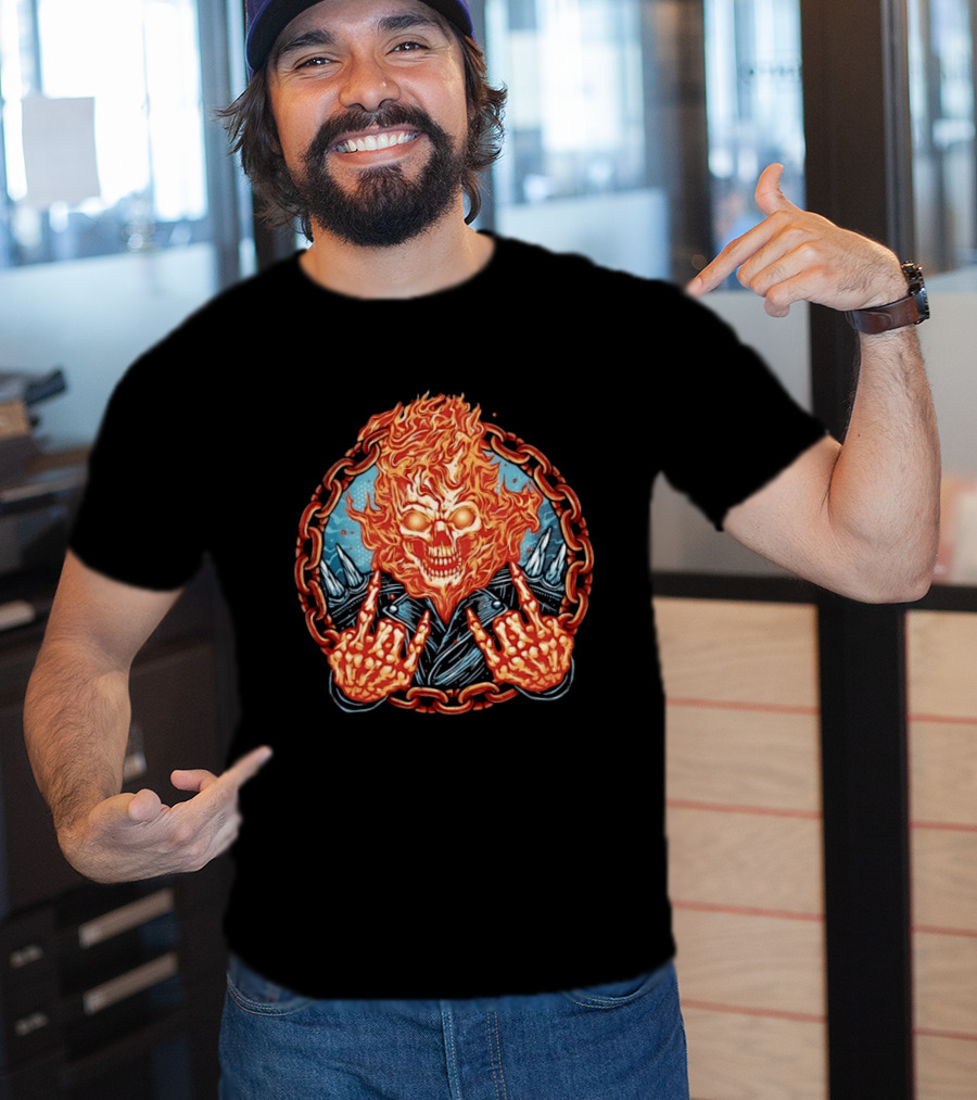 Ghost Rider Flaming Skull Heavy Metal Fiery Chain Rock And Roll T-Shirt