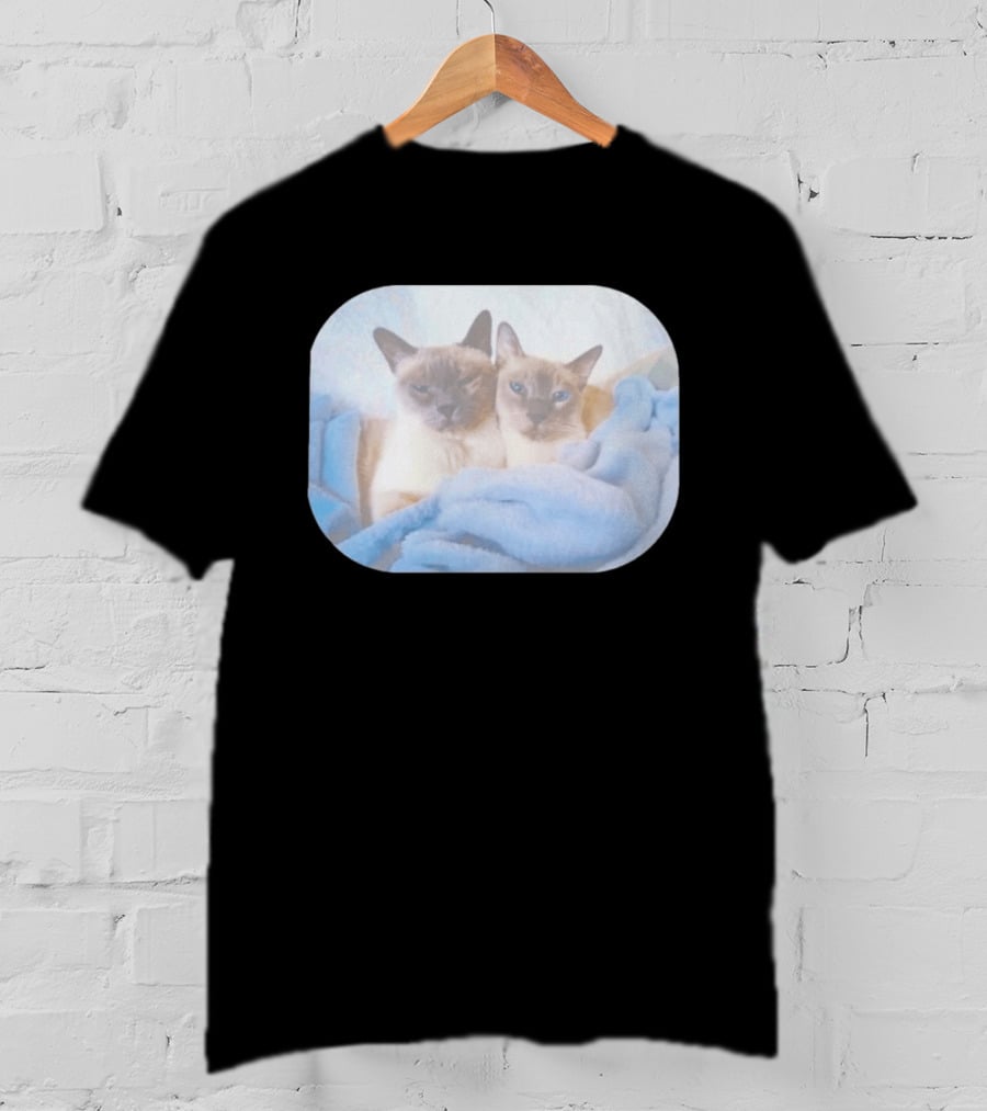 Siamese Cats Snuggling In Blue Blanket T-Shirt
