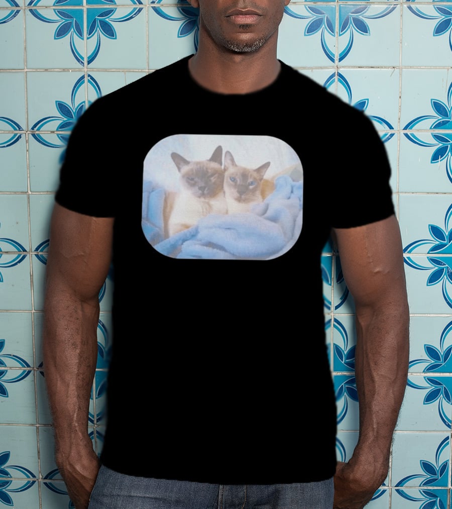 Siamese Cats Snuggling In Blue Blanket T-Shirt