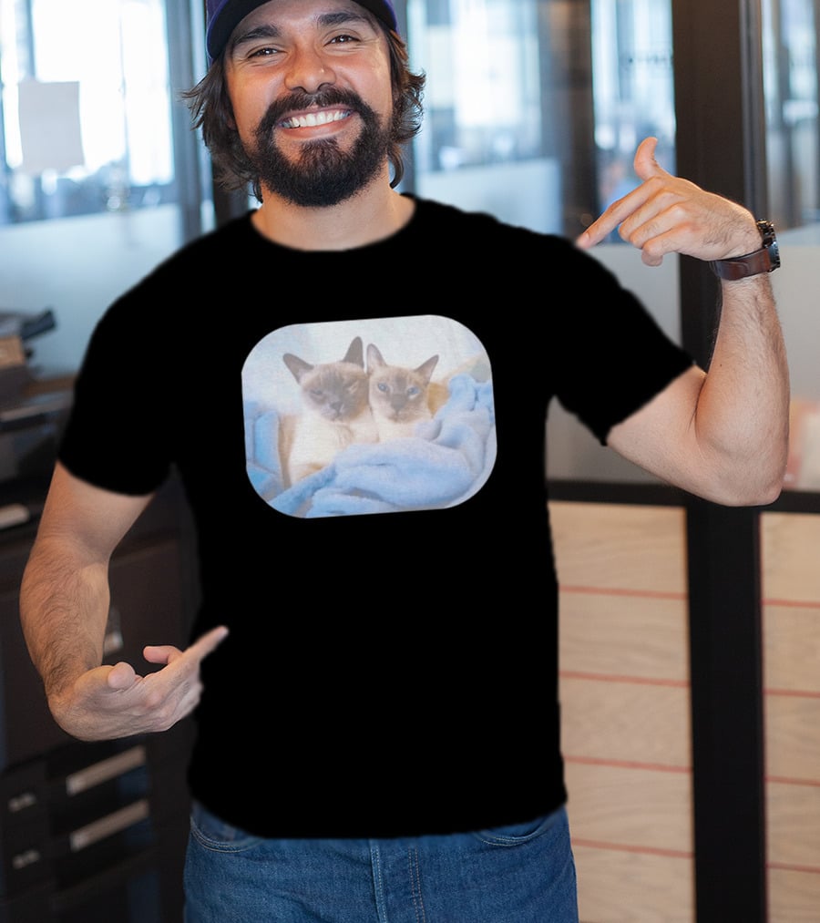 Siamese Cats Snuggling In Blue Blanket T-Shirt