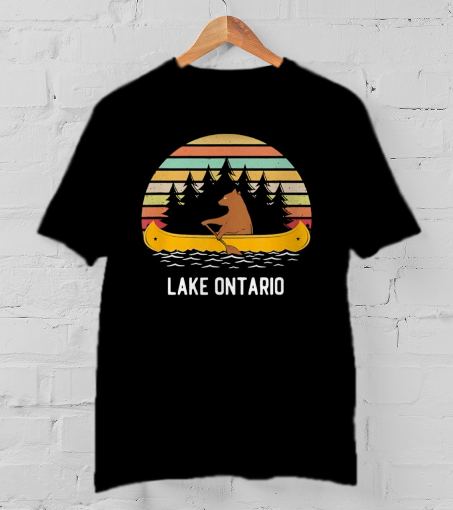 Lake Ontario Bear Canoeing Retro Vintage Sunset T-Shirt