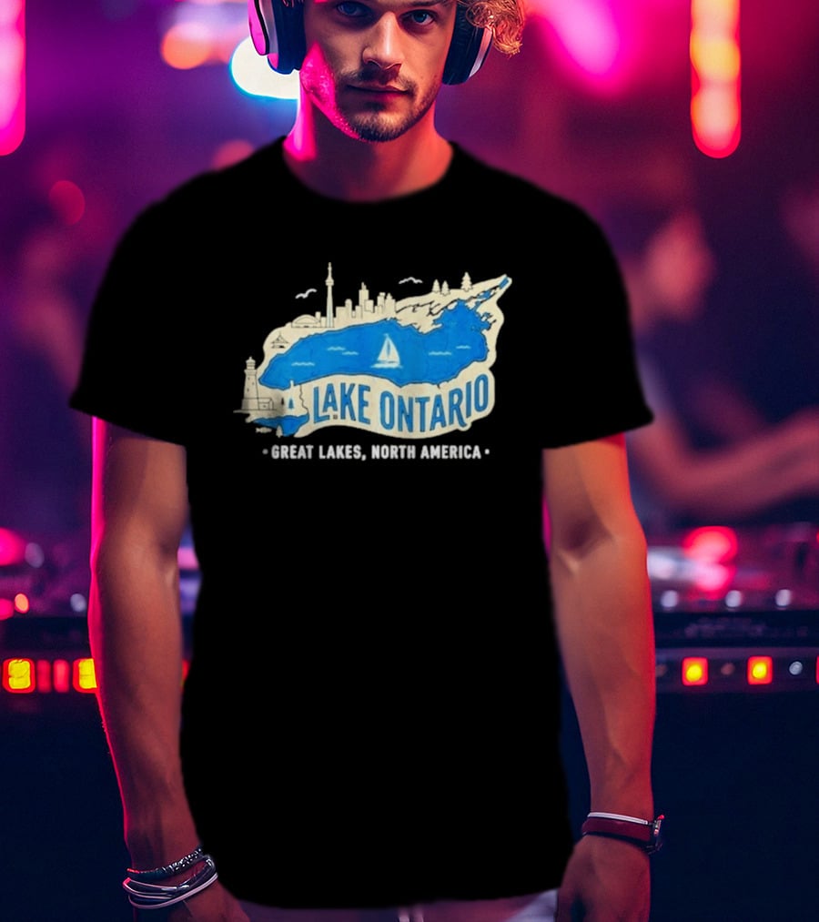 Lake Ontario Skyline Map Great Lakes North America T-Shirt