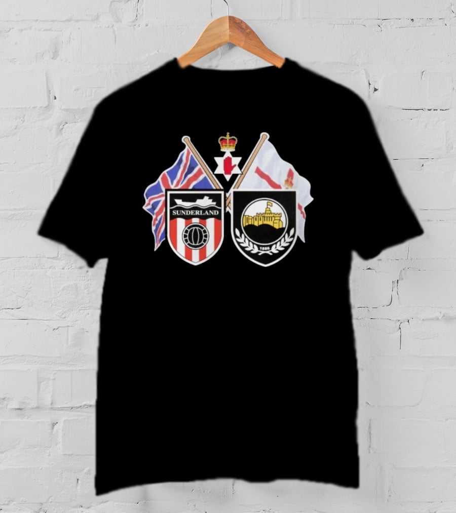 Sunderland And Linfield FC Crests Union Jack Northern Ireland Flags T-Shirt