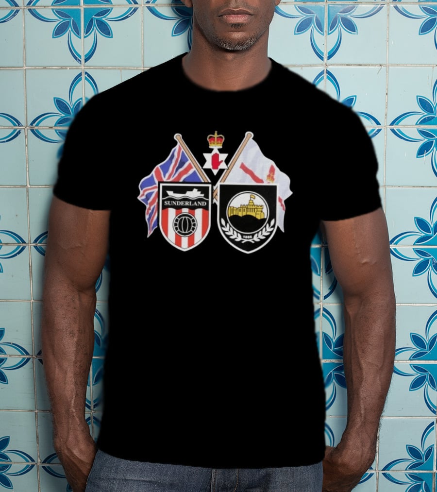 Sunderland And Linfield FC Crests Union Jack Northern Ireland Flags T-Shirt