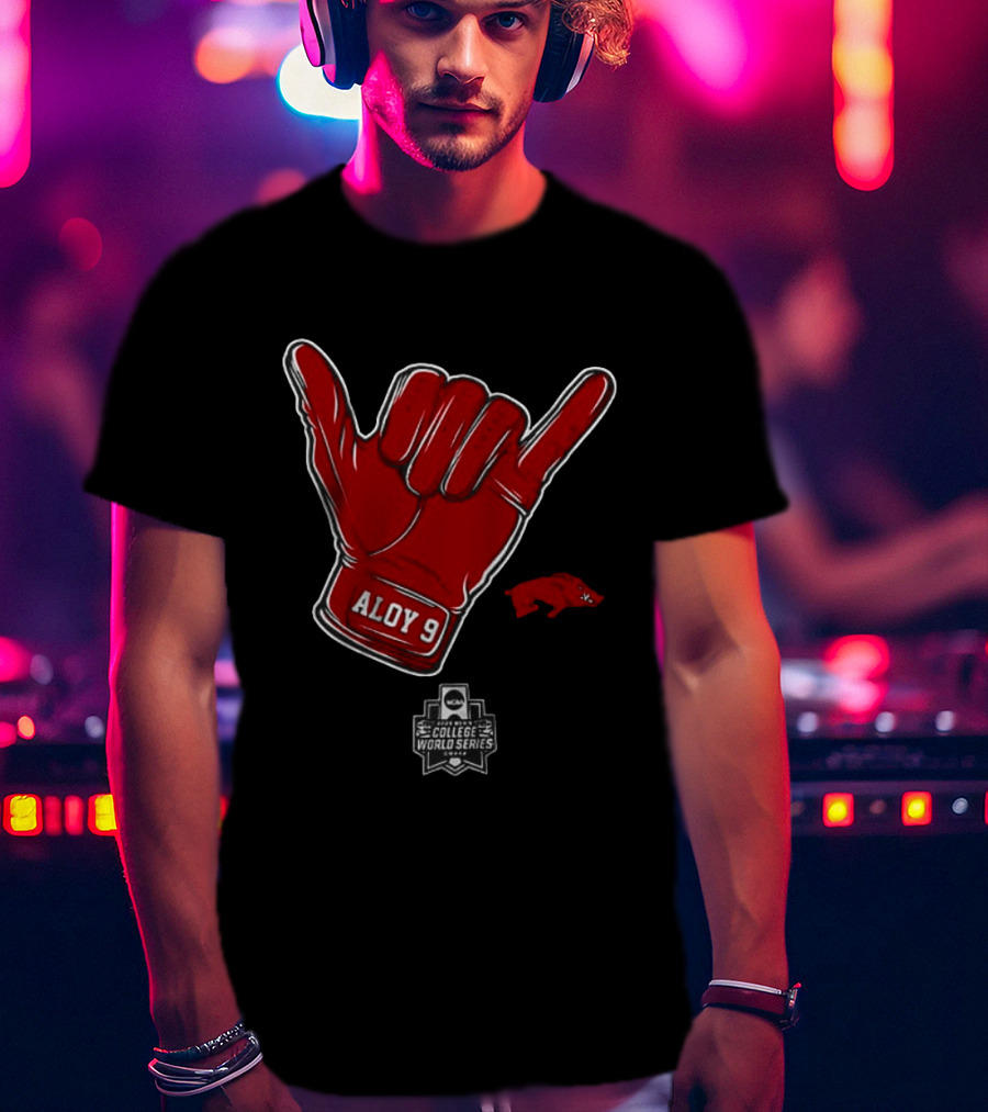 Arkansas Razorbacks Aloy 9 NCAA College World Series Shaka Gesture T-Shirt