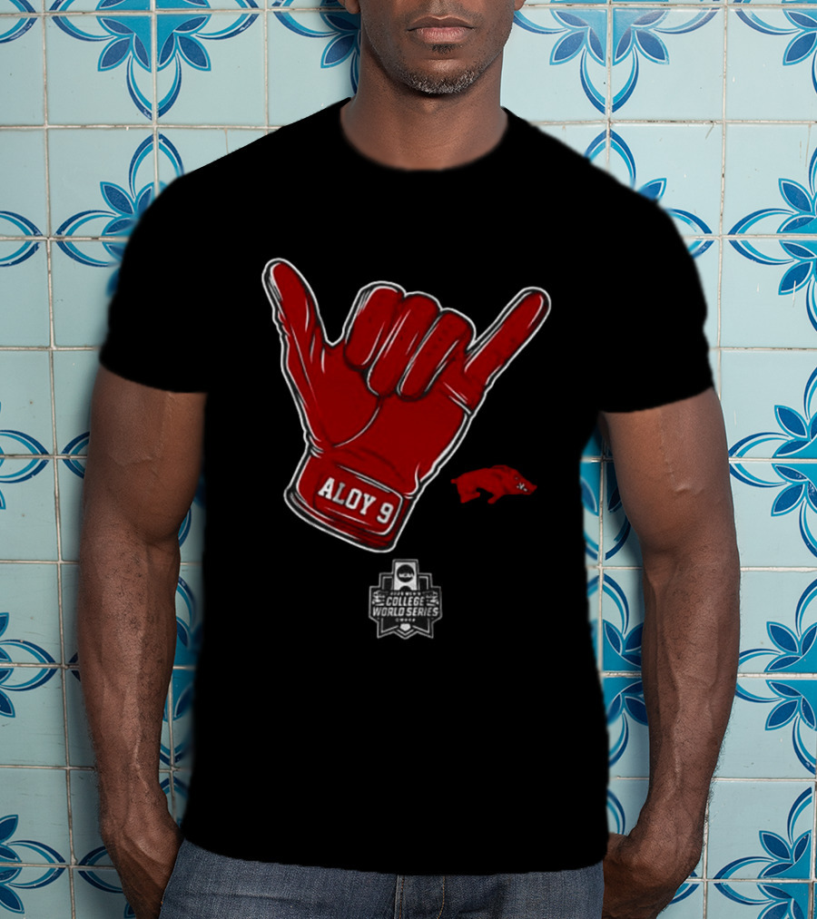 Arkansas Razorbacks Aloy 9 NCAA College World Series Shaka Gesture T-Shirt