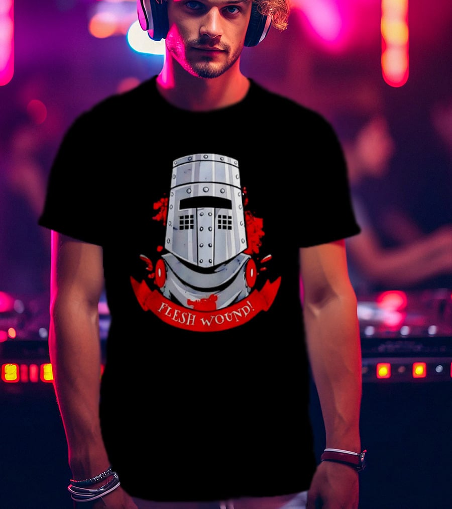 Black Knight Flesh Wound Helmet Monty Python Holy Grail T-Shirt