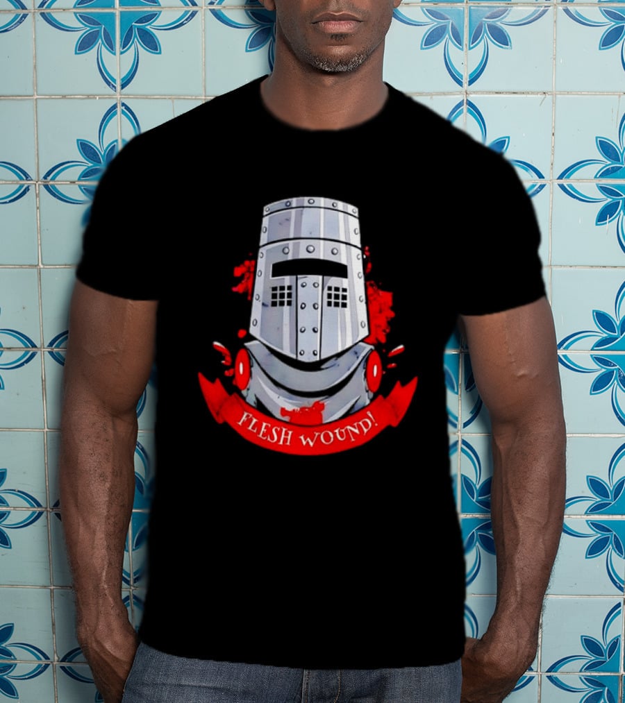 Black Knight Flesh Wound Helmet Monty Python Holy Grail T-Shirt