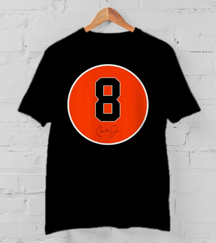 Cal Ripken Jr Number 8 Baltimore Orioles Team Circle Orange T-Shirt