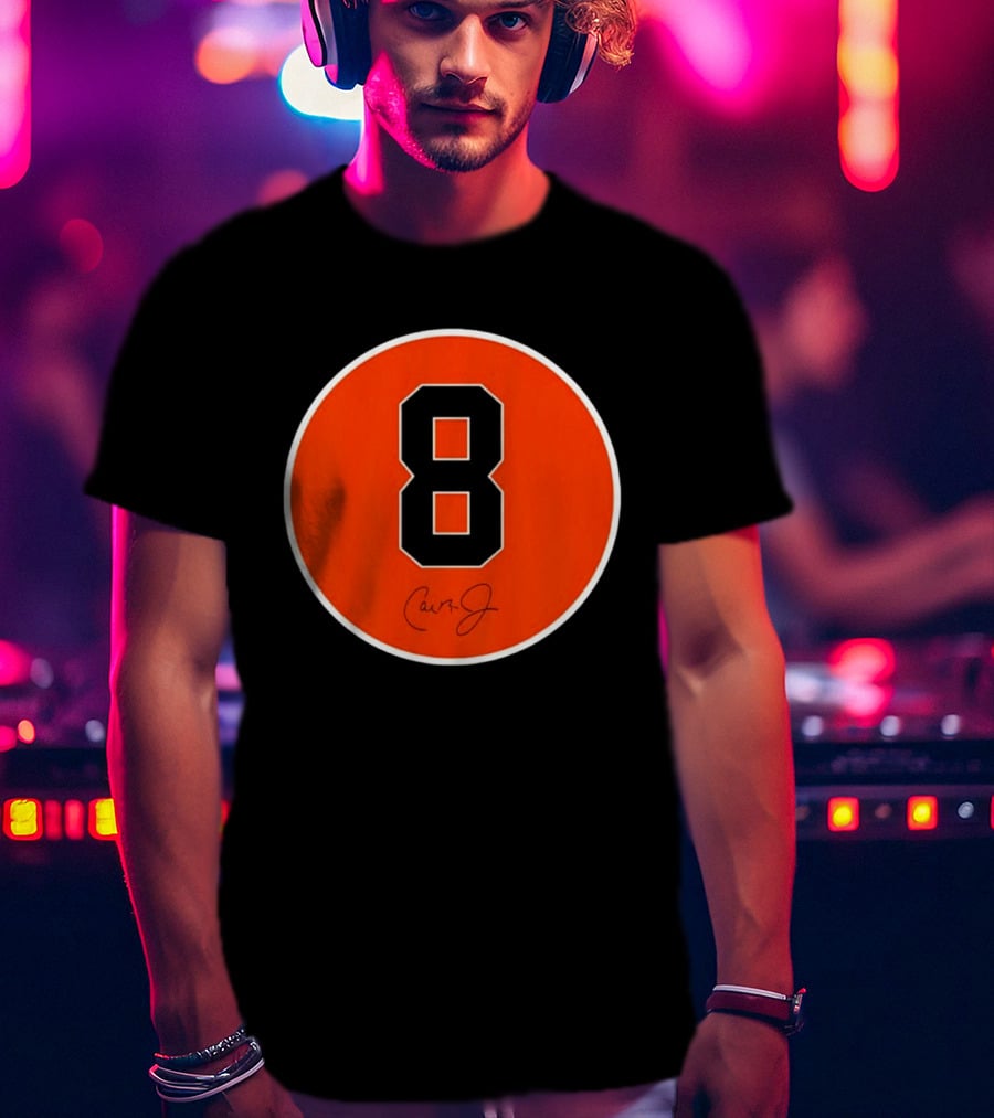 Cal Ripken Jr Number 8 Baltimore Orioles Team Circle Orange T-Shirt