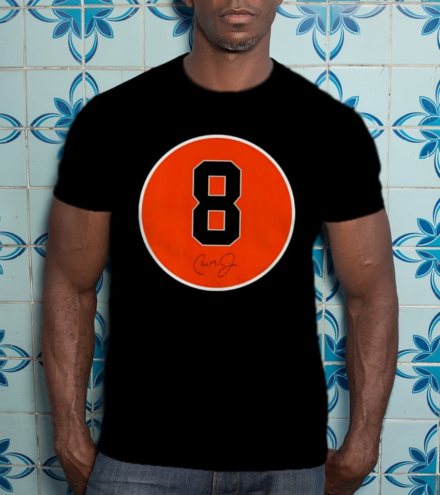 Cal Ripken Jr Number 8 Baltimore Orioles Team Circle Orange T-Shirt