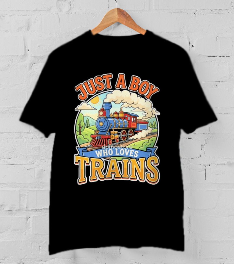 Just A Boy Who Loves Trains Colorful Locomotive Adventure T-Shirt