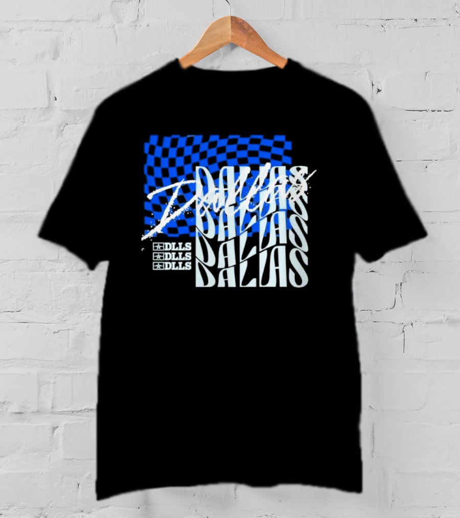 Dallas Checkered Blue Sports Texas Word T-Shirt