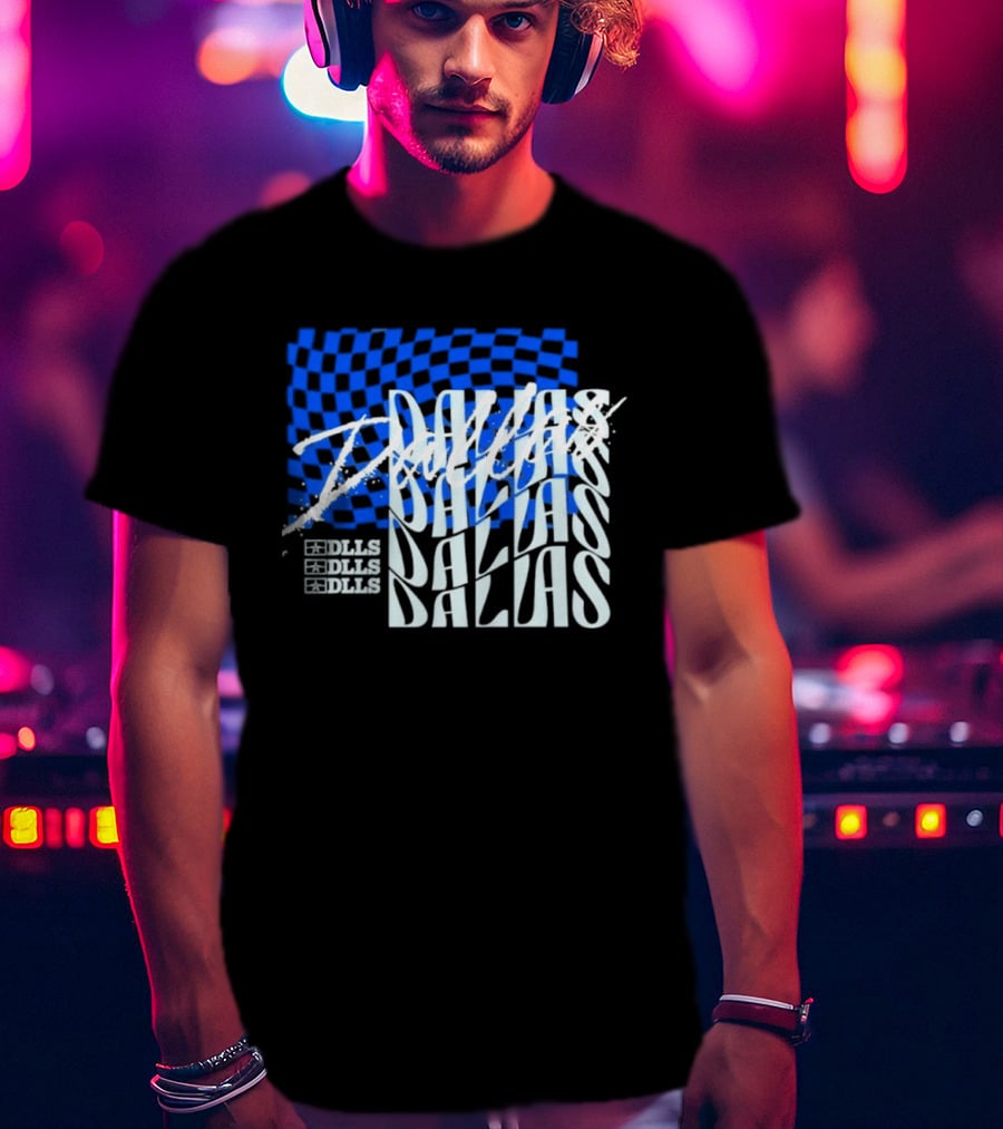 Dallas Checkered Blue Sports Texas Word T-Shirt
