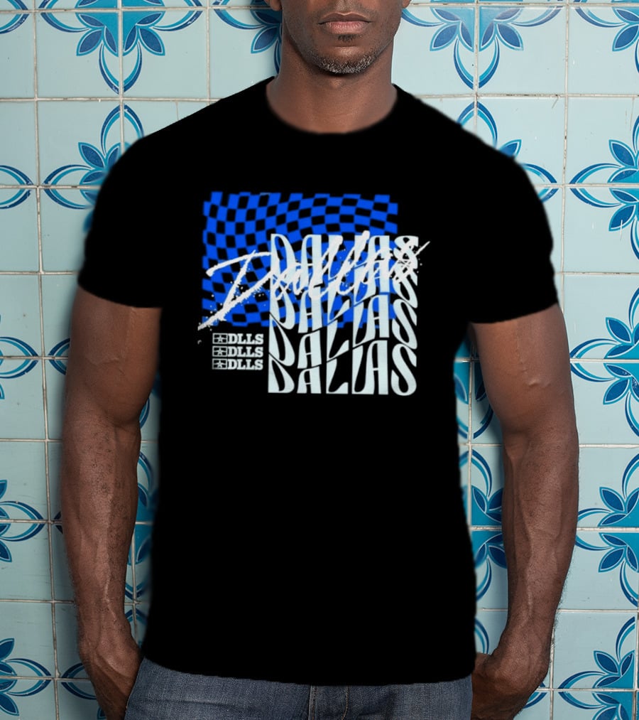 Dallas Checkered Blue Sports Texas Word T-Shirt