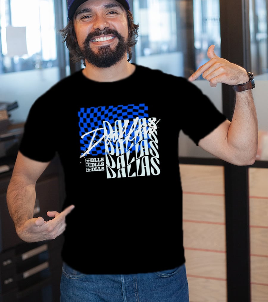 Dallas Checkered Blue Sports Texas Word T-Shirt