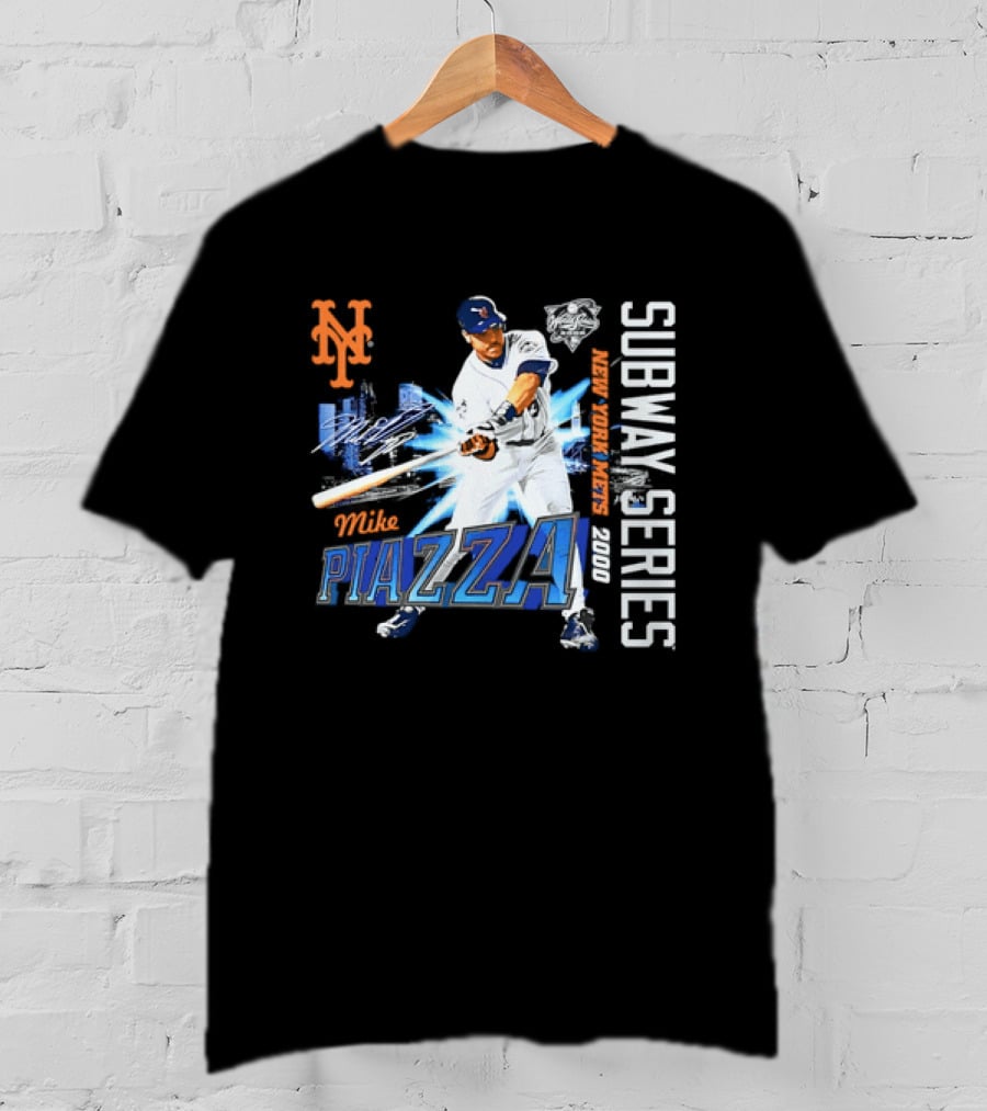 New York Mets Mike Piazza 2000 Subway Series Urban Baseball Action T-Shirt