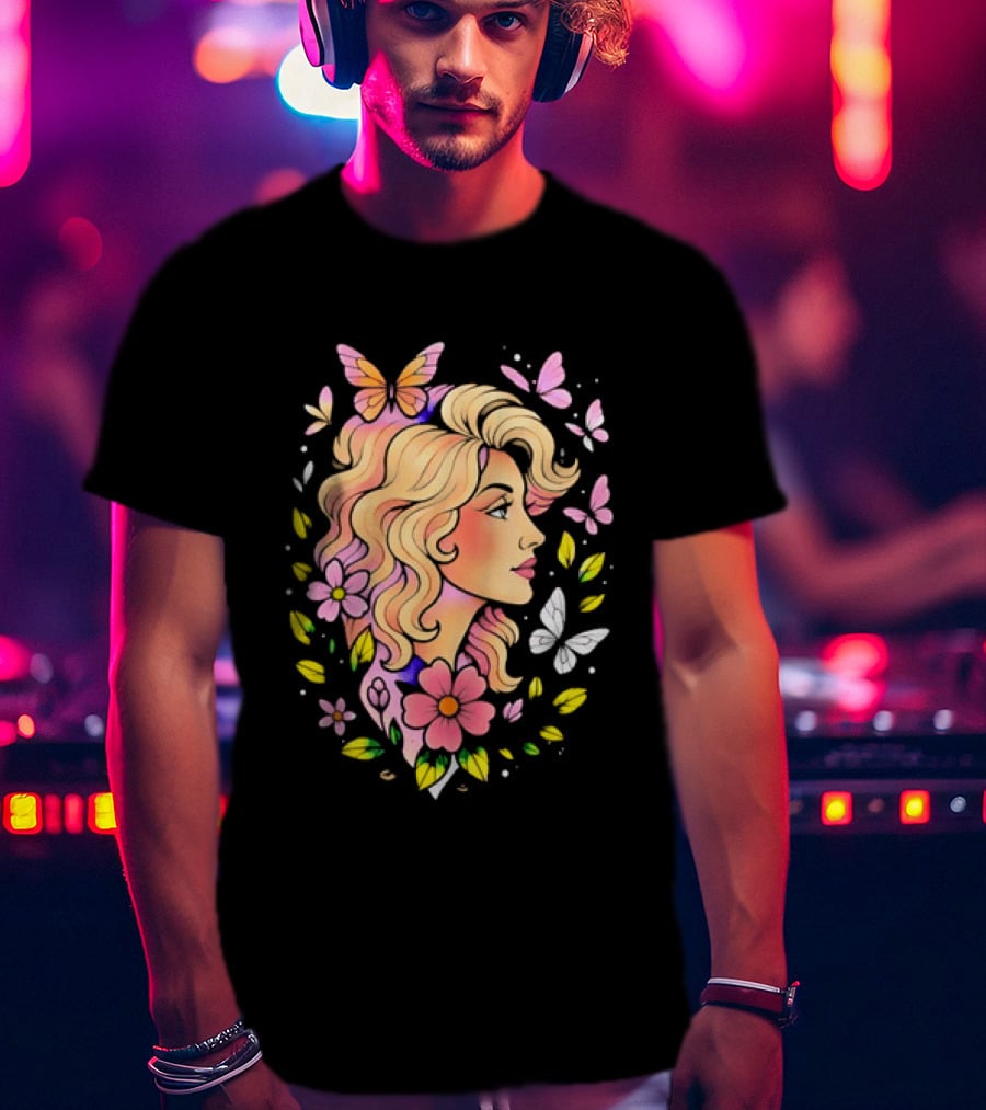 Dolly Parton Floral Butterfly Country Music T-Shirt