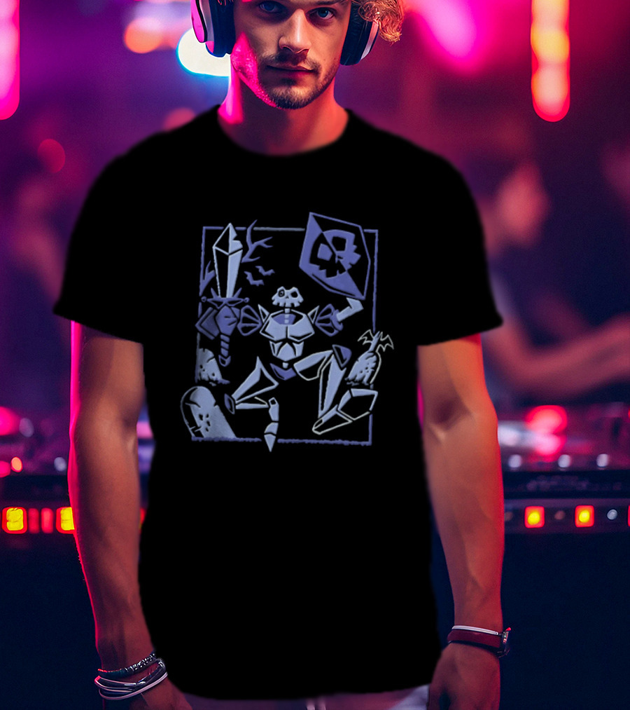 Skeleton Knight With Sword And Shield In Graveyard Gaming Adventure T-Shirt