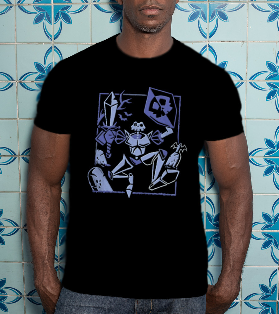 Skeleton Knight With Sword And Shield In Graveyard Gaming Adventure T-Shirt