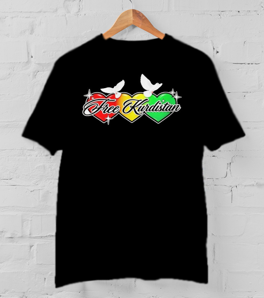 Free Kurdistan Red Yellow Green Hearts Doves T-Shirt