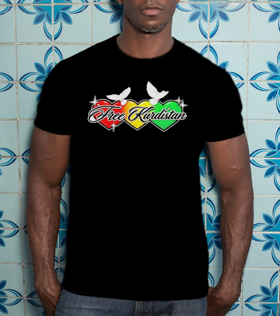 Free Kurdistan Red Yellow Green Hearts Doves T-Shirt