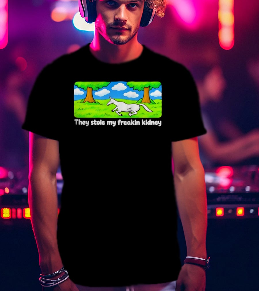 They Stole My Freakin Kidney Unicorn Cartoon Scene T-Shirt