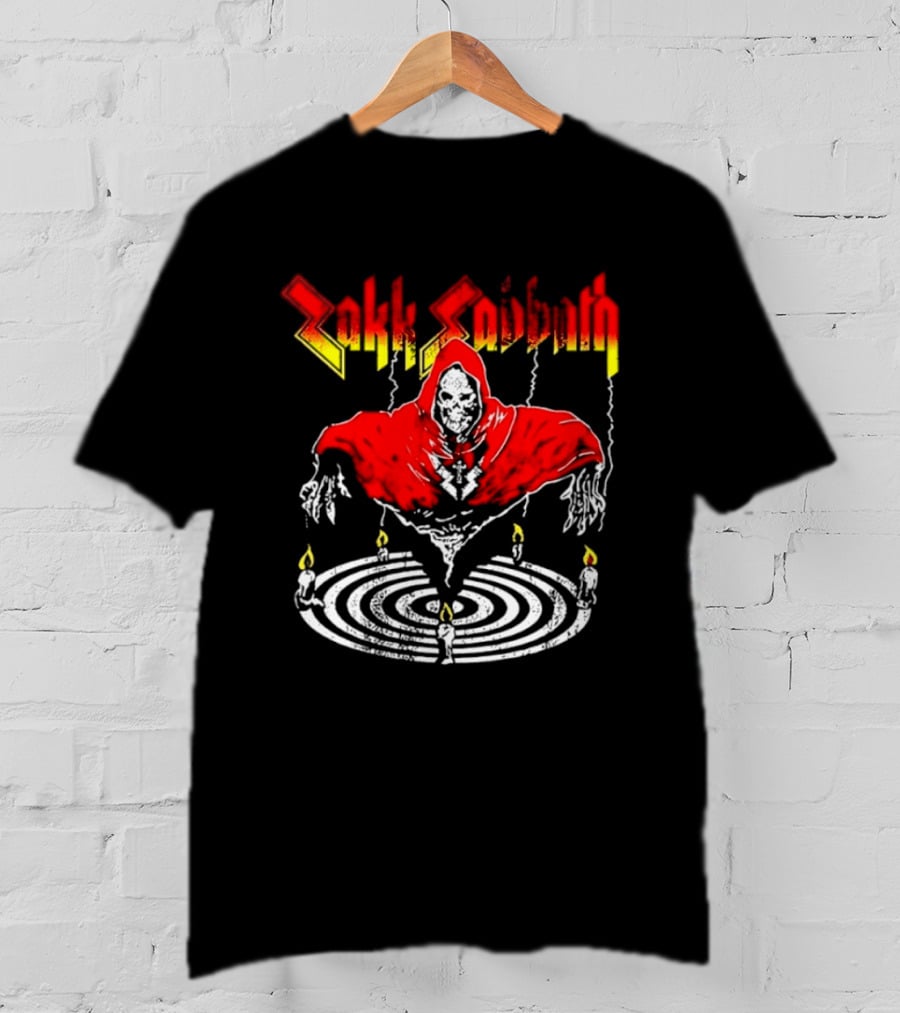 Zakk Sabbath Distressed Heavy Metal Red Ripped Robe Candles T-Shirt