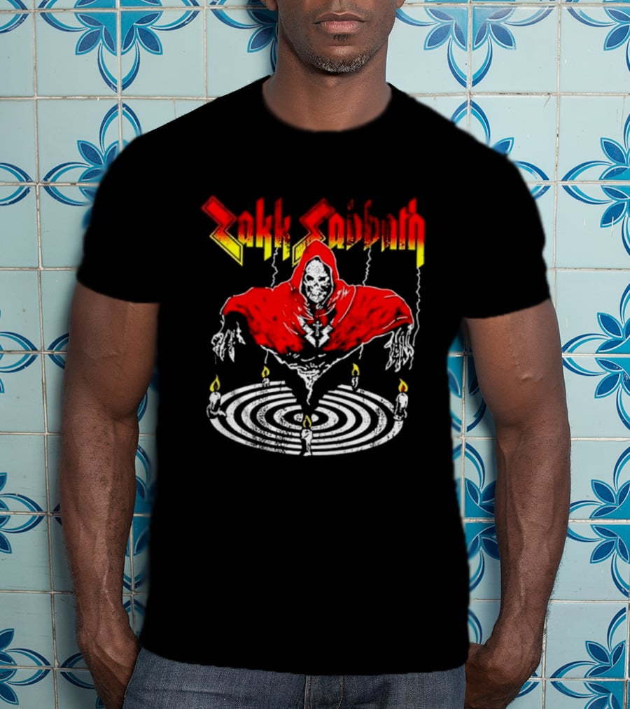 Zakk Sabbath Distressed Heavy Metal Red Ripped Robe Candles T-Shirt