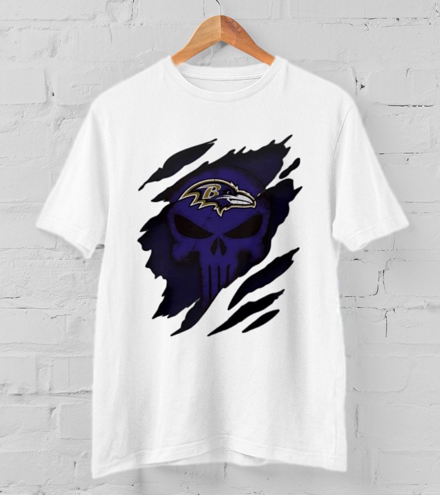 Baltimore Ravens Punisher Skull Crossover Fan Merchandise T-Shirt