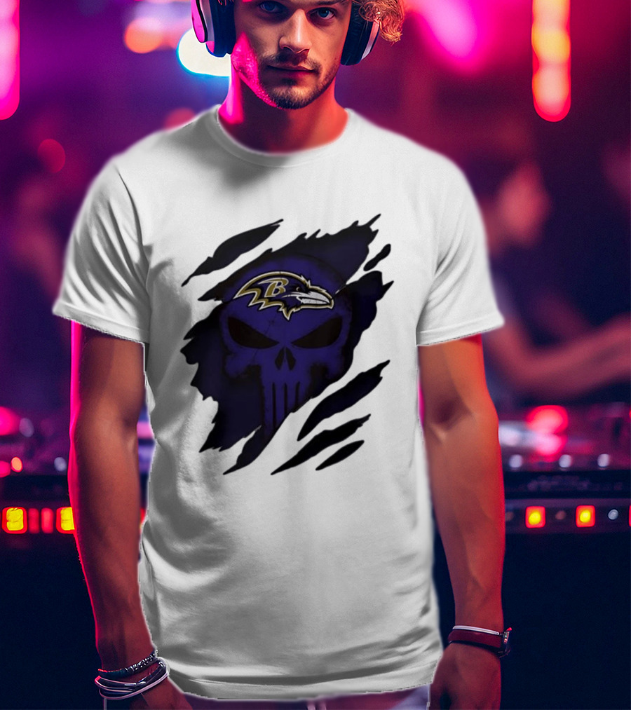 Baltimore Ravens Punisher Skull Crossover Fan Merchandise T-Shirt