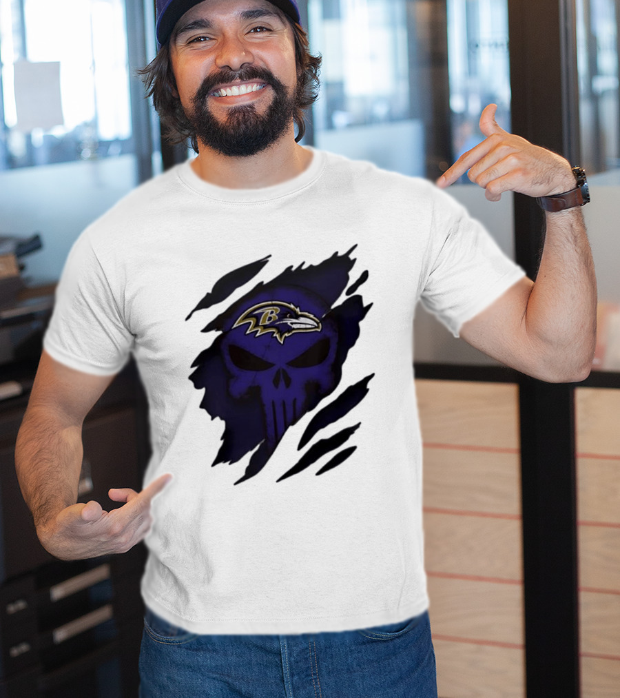 Baltimore Ravens Punisher Skull Crossover Fan Merchandise T-Shirt