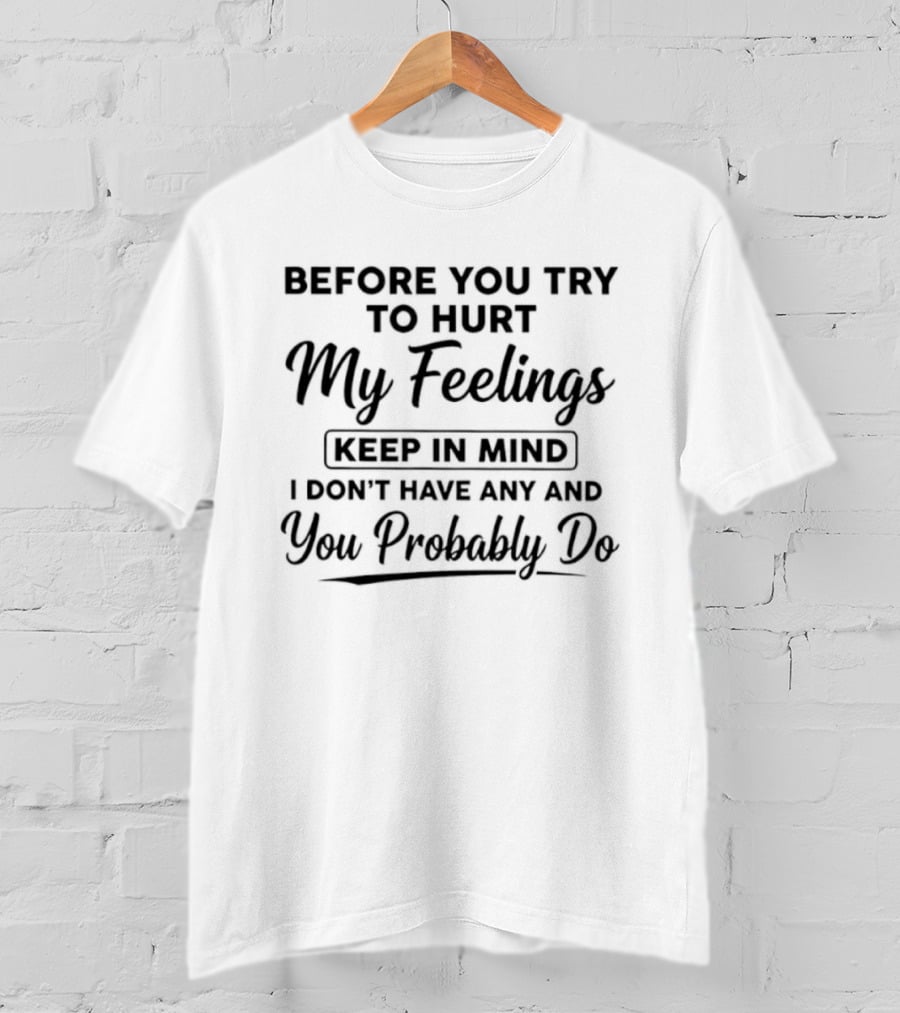 Before You Try To Hurt My Feelings Keep In Mind I Don't Have Any And You Probably Do T-Shirt