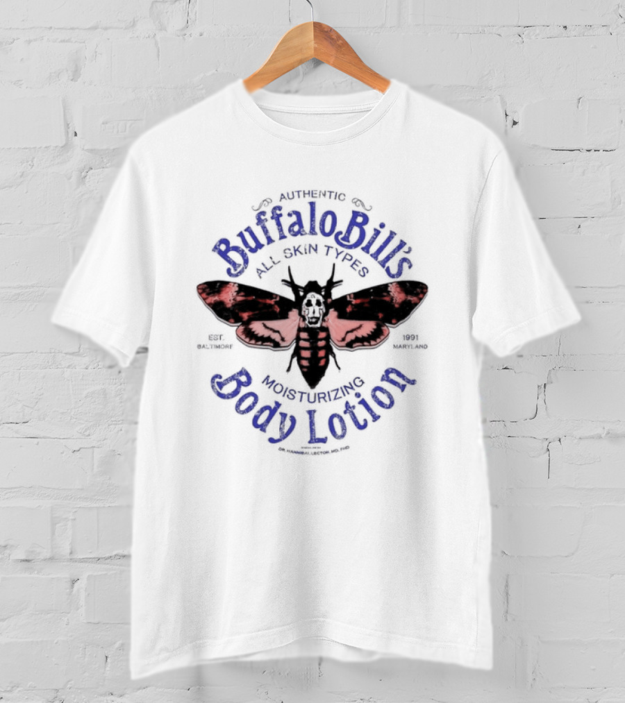 Authentic Buffalo Bill's All Skin Types Moisturizing Body Lotion Moth T-Shirt