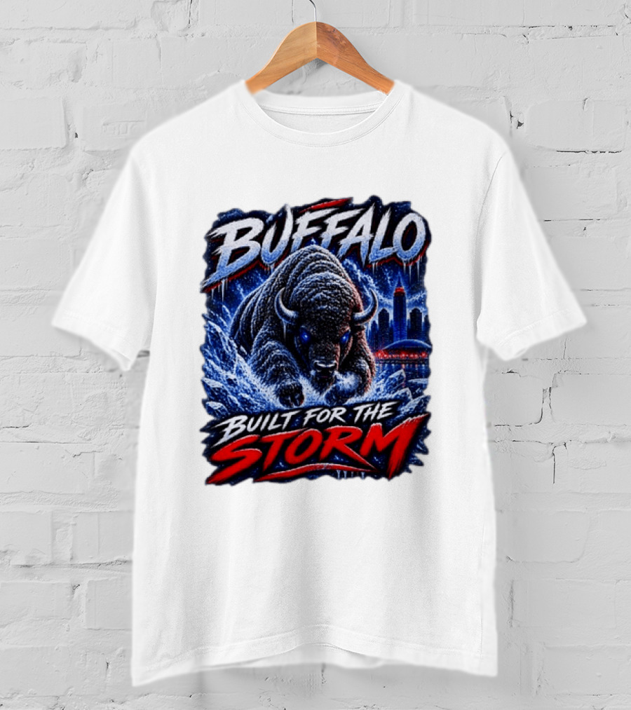 Buffalo Built For The Storm Football Charging Bison City Skyline T-Shirt