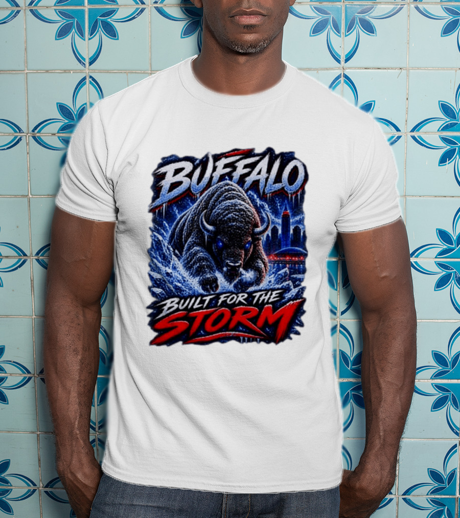 Buffalo Built For The Storm Football Charging Bison City Skyline T-Shirt