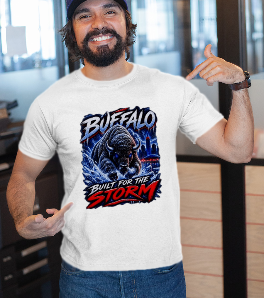 Buffalo Built For The Storm Football Charging Bison City Skyline T-Shirt