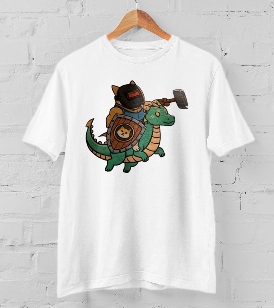 Doge Memes Warrior Dragon Ride Welding Mask Hammer And Shield T-Shirt