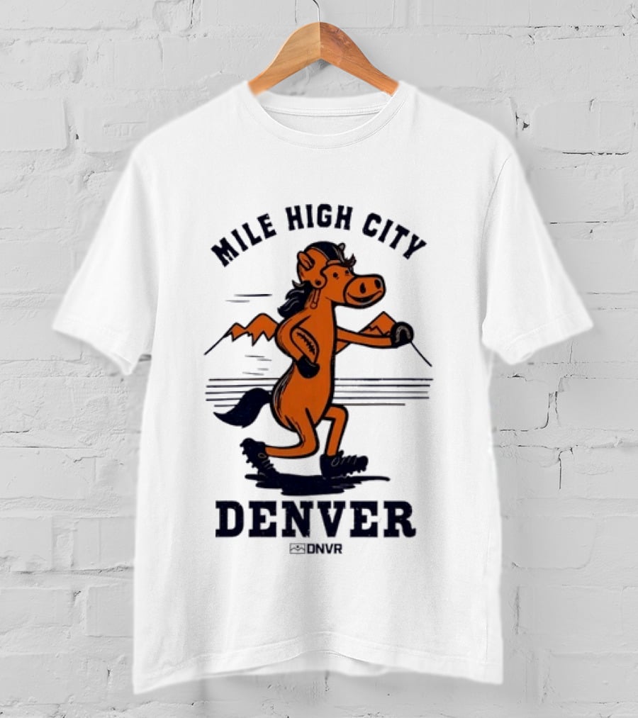Mile High City Denver Broncos DNVR Retro Horse Running Football T-Shirt