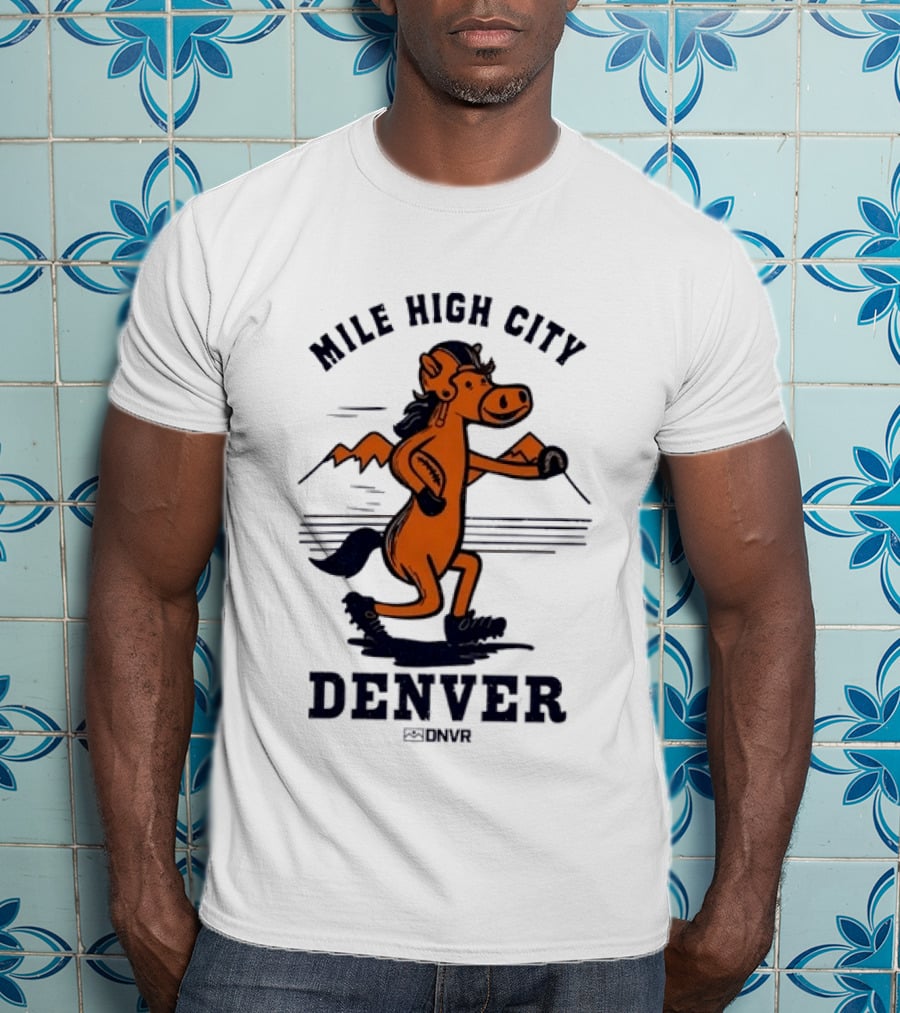 Mile High City Denver Broncos DNVR Retro Horse Running Football T-Shirt