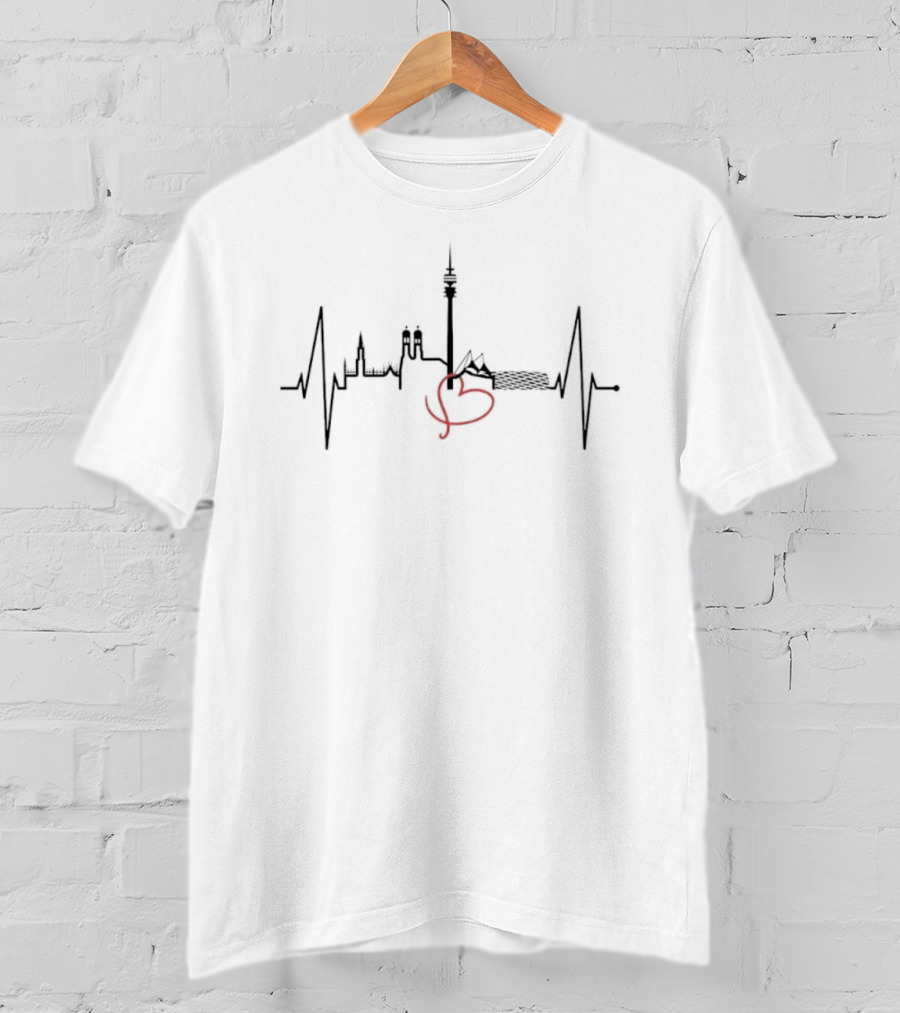 Munich Skyline Heartbeat EKG Germany Cityscape Iconic Landmarks T-Shirt