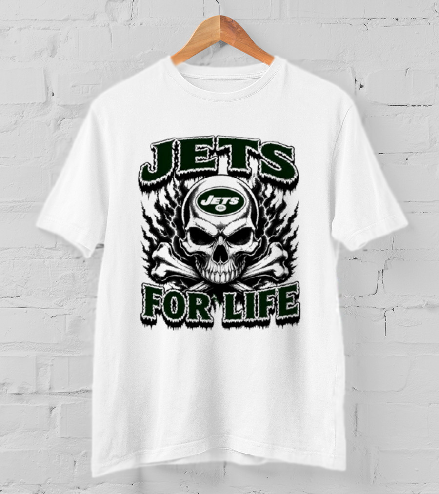 New York Jets Skull And Crossbones For Life Fan Gear T-Shirt