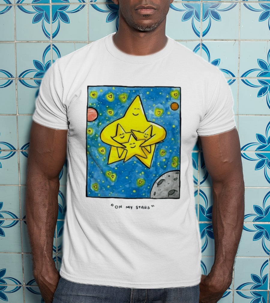 Oh My Stars Family Of Stars Celestial Background With Planets And Hearts T-Shirt