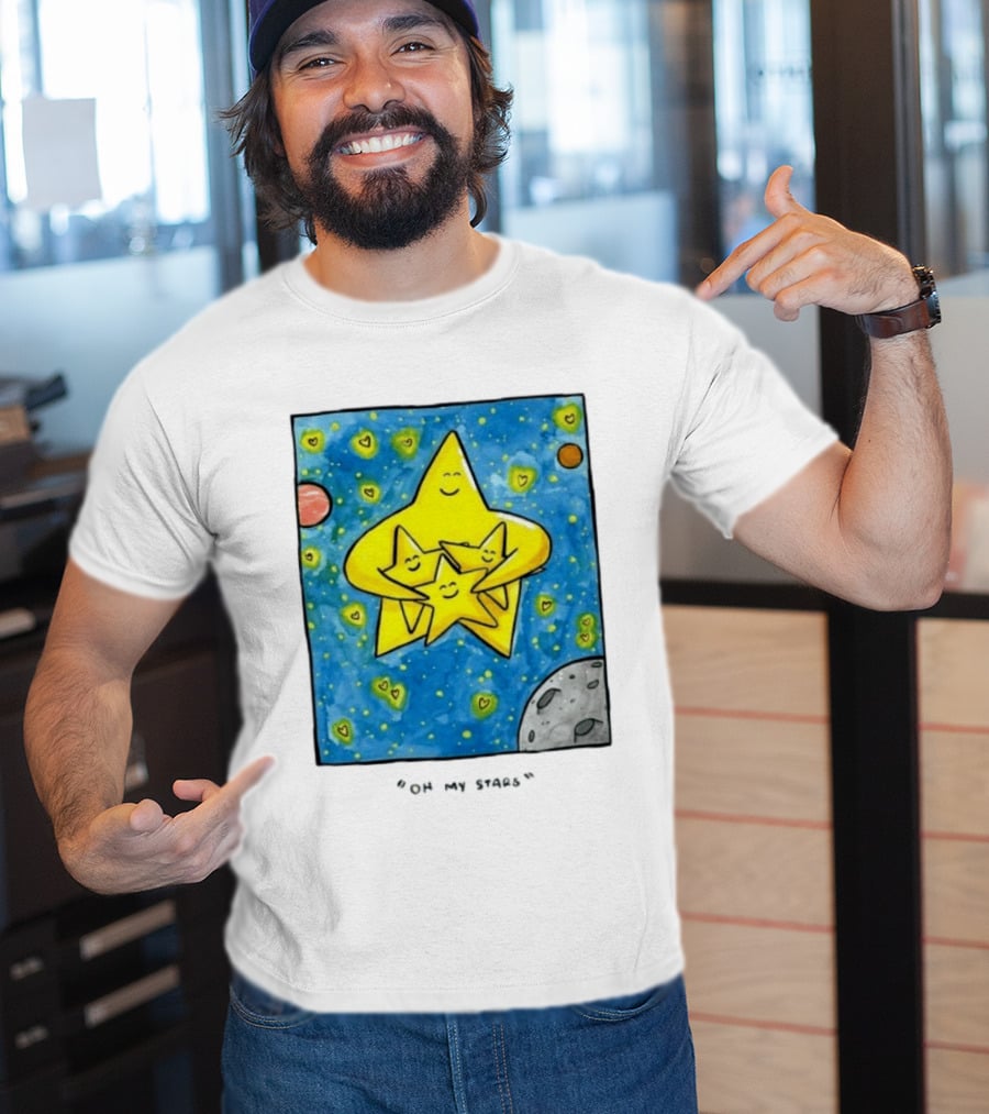 Oh My Stars Family Of Stars Celestial Background With Planets And Hearts T-Shirt